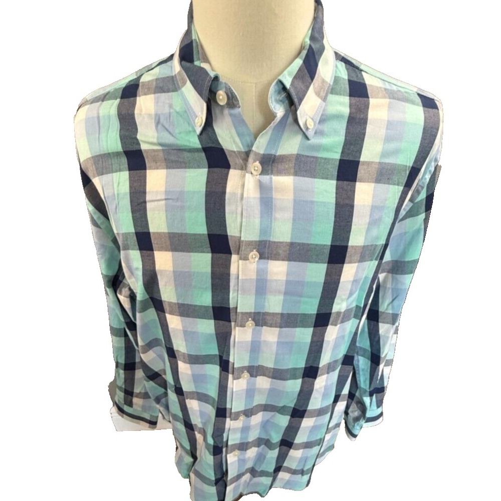 Charleston Threads Mens Plaid Button Down Shirt Blue Green Long Sleeve LargeL
